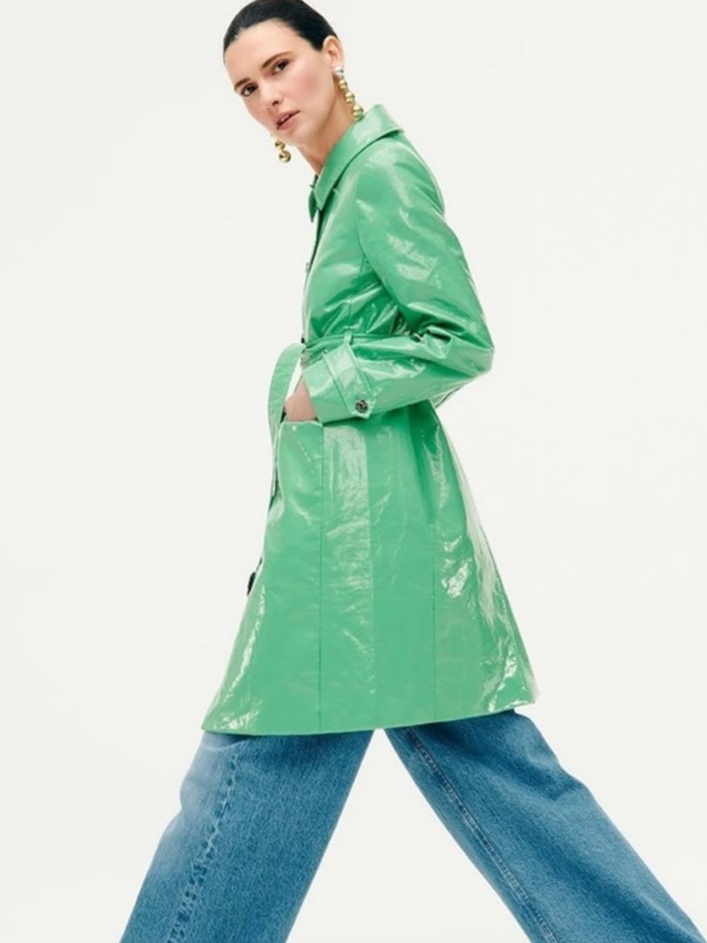 J. Crew Collection Trench Coat in Laminated Linen in Summer Green - Picture 2 of 9